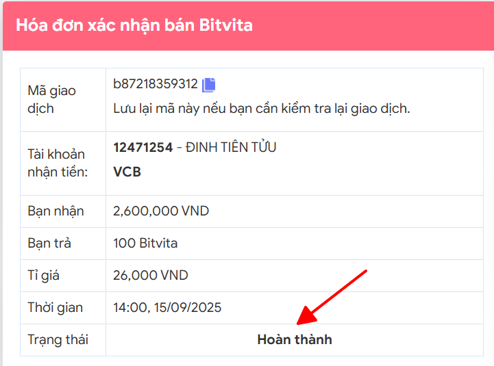 rut tien bitvita thanh cong